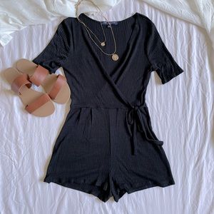 Black Ribbed Romper